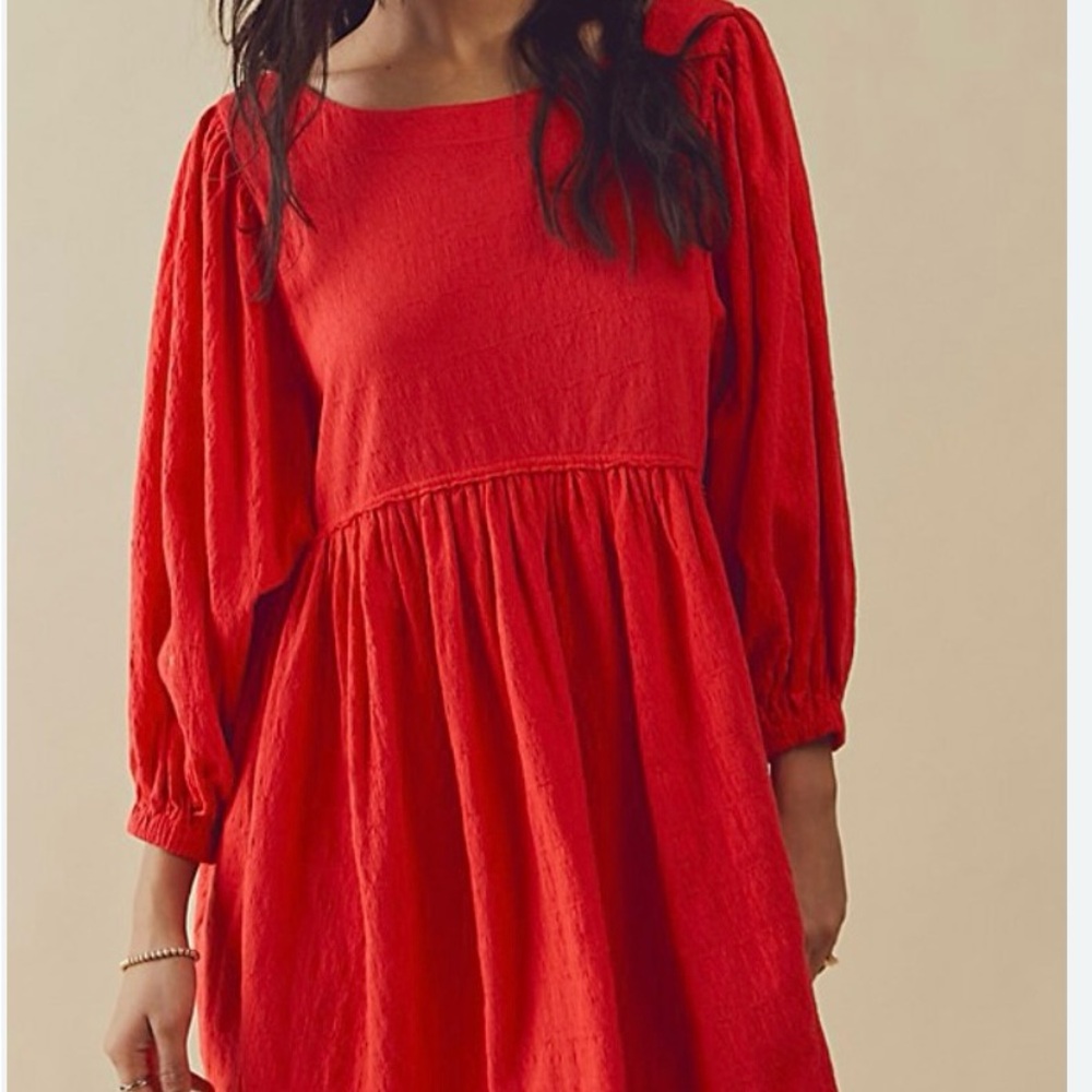 Free People Get Obsessed Babydoll Mini Dress Guava Berry M